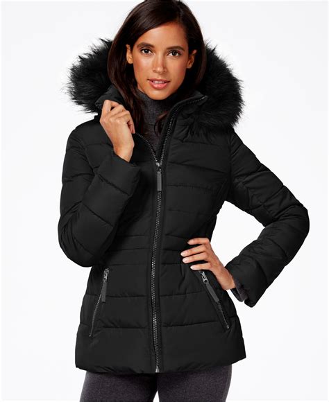 Calvin Klein Water Resistant Hooded Faux Fur Trimmed Quilted Puffer