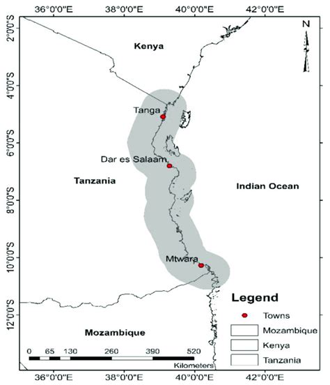 Map Of The Study Area Illustrating The Coastal Tanzanian Rainfall