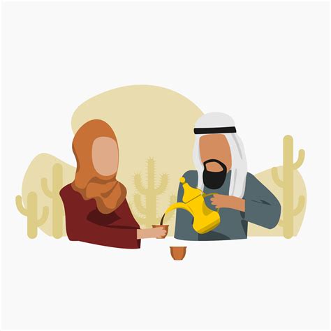 Editable Vector Of Arab Man Pouring Arabic Coffee From Dallah Pot Into