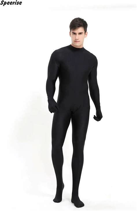 Speerise Adult Men Full Body Zentai Suit Lycra Spandex Unitards Bodysuit Footer Costume Black