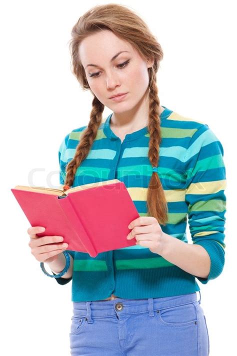 Reading Book Stock Photo Portrait Of Brunette Girl In Glasses Reading
