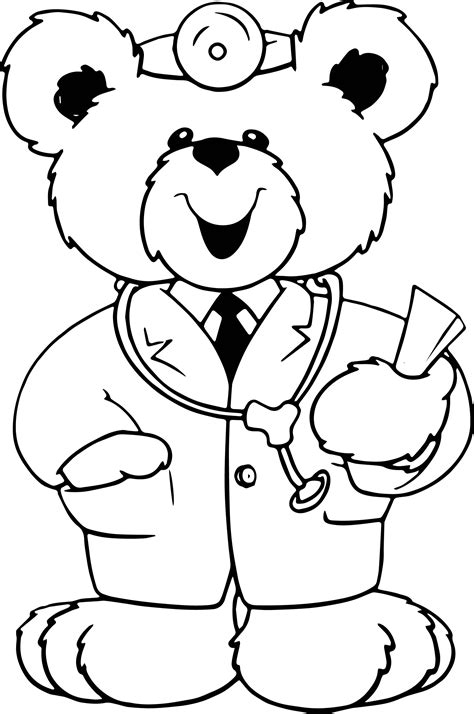 Coloring page with doctor making injection. Cute Doctor Bear Coloring Page | Bear coloring pages ...