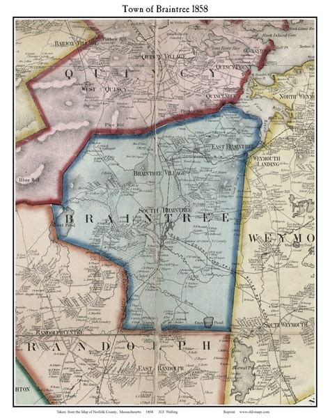1856 Map Of Braintree Norfolk County Massachusetts Prints Art
