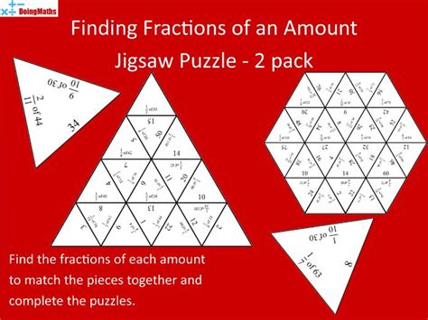 Finding Fractions Of An Amount Practice Tarsia Jigsaw Puzzle 2 Pack Teaching Resources