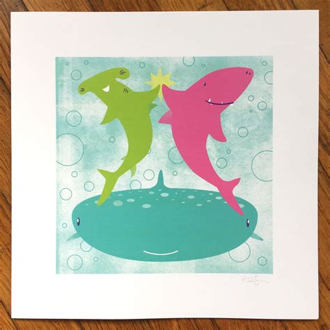 When designing a kids' theme room, it's best to keep strong design elements such as sharks, dinosaurs or pirates in a balanced proportion to create a cohesive design. "Sharks" Art Print | Girl nursery themes, Shark themed ...