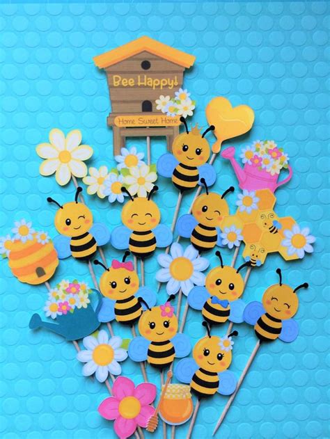 Bee Cupcake Toppers Bee Toppers Bee Themed Party Toppers Bees And