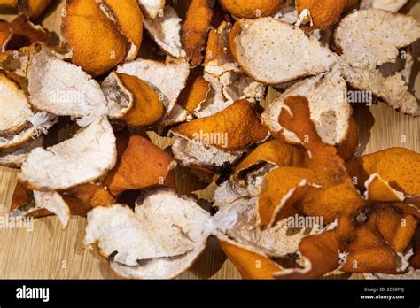 Close Up Of Dried Mandarin Orange Peel Used As Ingredient In Chinese