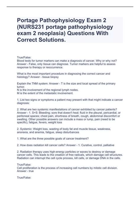 Portage Pathophysiology Exam 2 (NURS231 portage pathophysiology exam 2