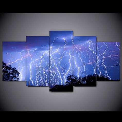 Free Shipping Hd Printed Painting 5 Panel Modular Lightning Wall Art