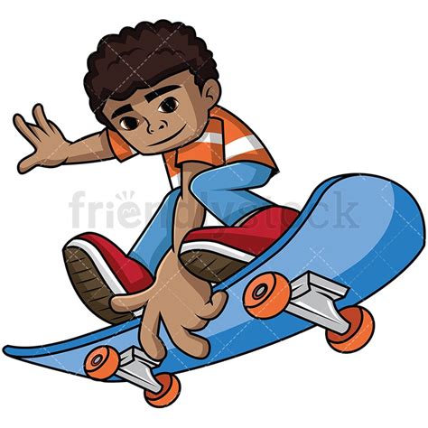 Zwarte Jongen Op Skateboard Cartoon Vector Clipart Friendlystock