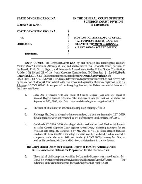 Motion For Disclosure Of All Attorney Files And Records In A Sex Case