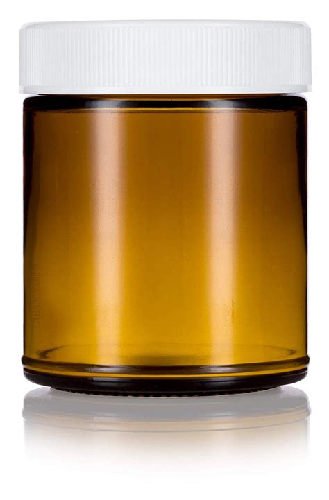 Glass Jar In Amber With Black Foam Lined Lid 9 Oz 270 Ml