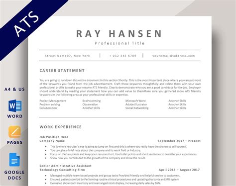 Ats Compatible Resume Template Applicant Tracking System Friendly