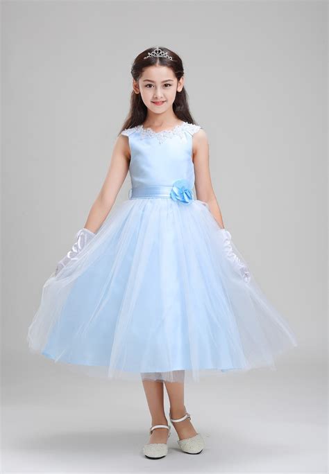 2016 New Blue Flower Girl Dresses Long Party Pageant Communion Dress
