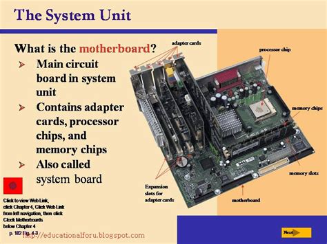 As the name suggests, a motherboard is the mother to all the other parts. Education4all: Discovering Computers, The Components of ...