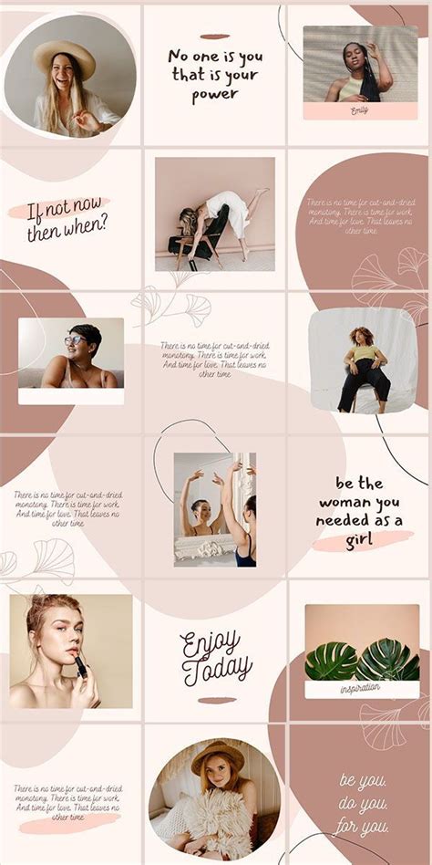 beige instagram puzzle grid feed template modern canva social media post pink brush