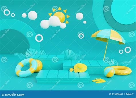 3d Rendering Of Summer Vacation Concept With Product Display And Summer Elements 3d Rendering