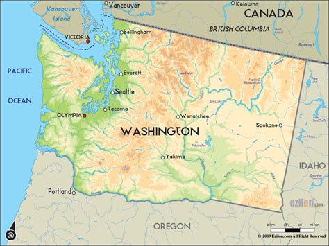 Geographical Map Of Washington And Washington Geographical Maps