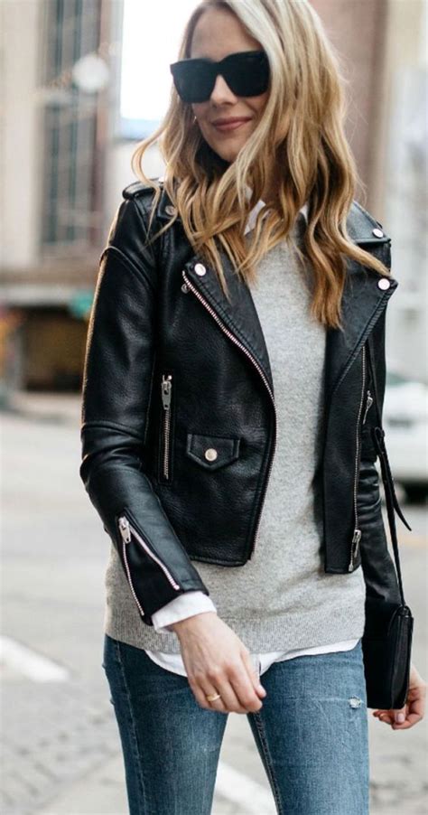 Stylish Outfit Ideas Jacket Outfit Women Black Leather Jacket