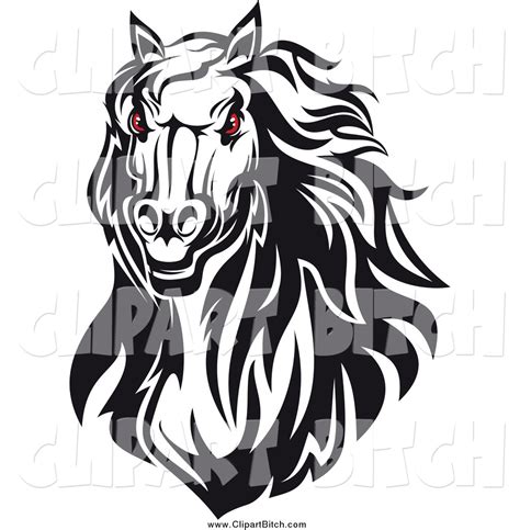 Clip Vector Art Of A Red Eyed Black And White Horse Head By Vector