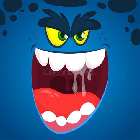 Angry Blue Cartoon Monster With Horns Big Collection Of Cute Monsters
