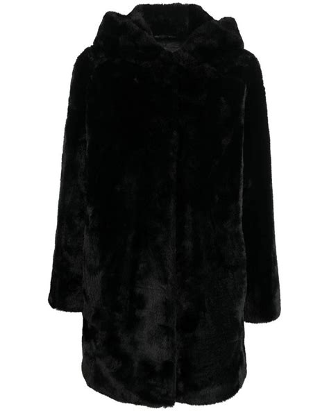 Dkny Faux Fur Hooded Coat In Black Lyst