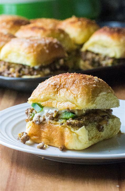 Philly cheesesteak sloppy joes combine two of the best sandwiches on earth! Philly Cheesesteak Sloppy Joes Sliders | A Wicked Whisk