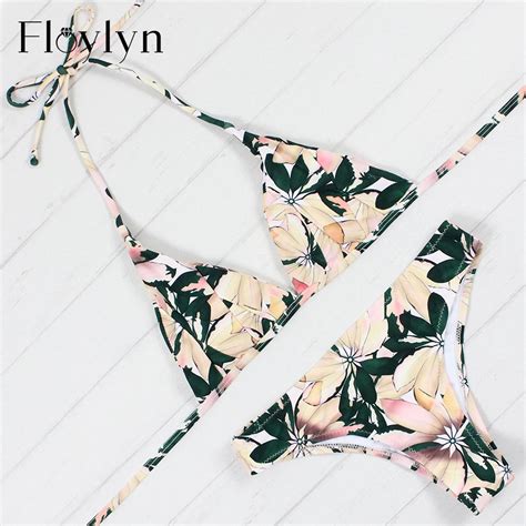 Floylyn Brand Female Bikinis Women 2017 Push Up Bikini Floral Bathing