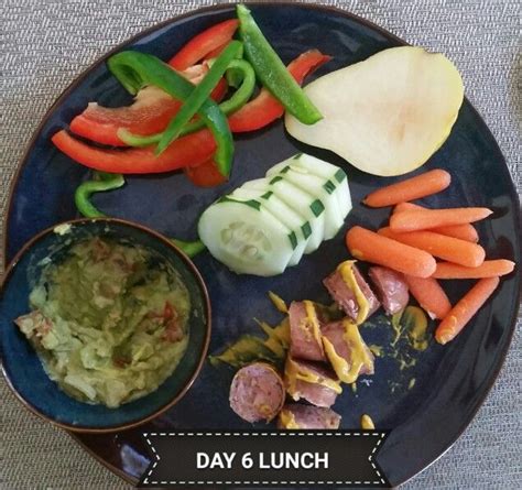Transfer to a plate and set aside. Aidells chicken & apple sausage with mustard / guacamole with bell peppers, cucumber, carrots ...