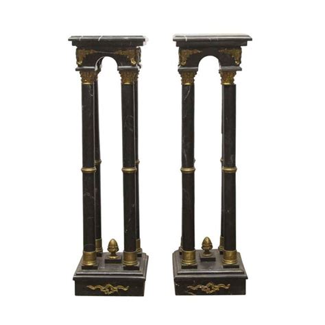 Black Marble And Brass Column Pedestals A Pair Chairish
