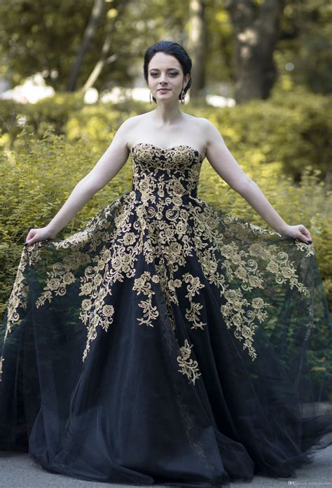 Black and gold dress womens formal dresses. Discount 2019 New Gold Black Gothic Wedding Dress Sweetheart A Line Short Train Corset Lace Up ...
