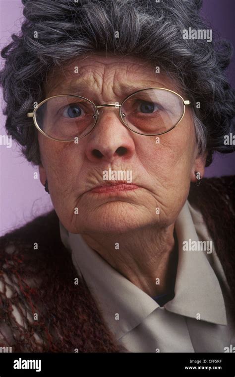 A Senior Frowning At The Camera British Columbia Canada Stock Photo