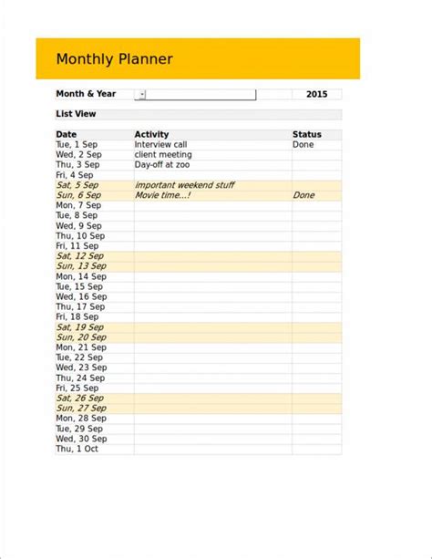 Planning Excel Templates Planning Templates