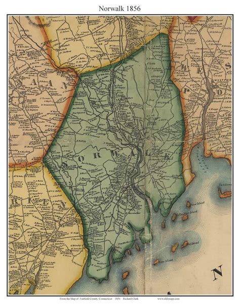 Norwalk Connecticut 1856 Fairfield Co Old Map Custom