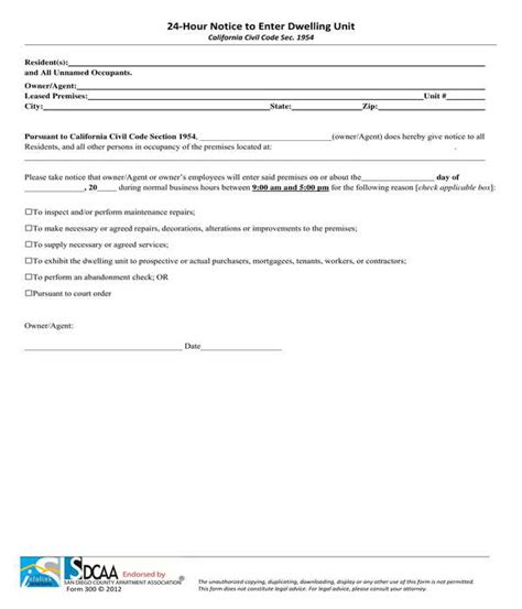 Free 7 Notice To Enter Dwelling Unit Forms In Pdf Ms Word