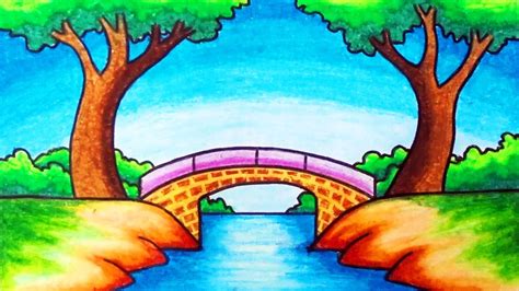 Easy River Scenery Drawing For Beginners How To Draw Simple Nature