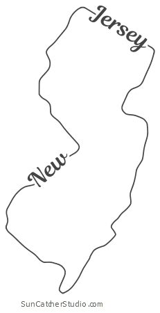 New Jersey Map Outline Printable State Shape Stencil Pattern In