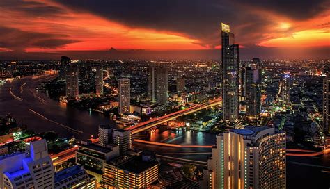 Ciudades Bangkok Edificio Ciudad Paisaje Urbano Noche Rascacielos