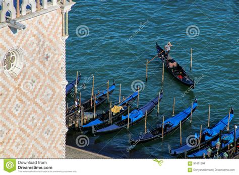 Gondolas Moored Near Piazza San Marco In Venice Italy Editorial Stock