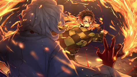 Demon Slayer Tanjiro Kamado Fighting Around Fire Hd Anime