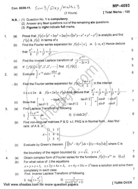 This material will be published by cambridge university press as mathematics for machine. Engineering Mathematics 3 2011-2012 BE Electronics Engineering Semester 3 (SE Second Year) Old ...
