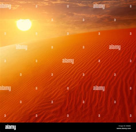 Extreme Desert Landscape With Orange Sunset Beautiful Sandy Background