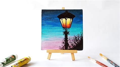 Street Light At Sunset Acrylic Painting For Beginners How To Paint