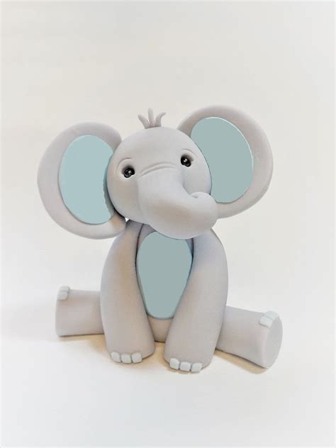 Fondant Lt Blue Elephant With Cake Topper 35 To 4 Inches Baby Shower