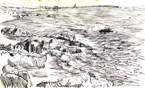 Expressive Coastal SceneInk, 1940-60s#10398 | Ocean painting, Landscape