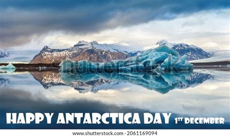 Happy Antarctica Day Poster Design Mountain Stock Photo 2061169094