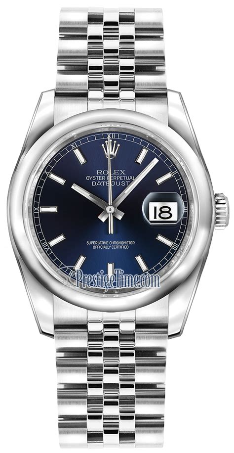 116200 Blue Index Jubilee Rolex Datejust 36mm Stainless Steel Midsize Watch