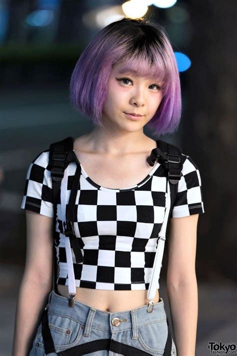 Purple Hair Crop Top Harness And Crayon Shin Chan In Harajuku Edgy