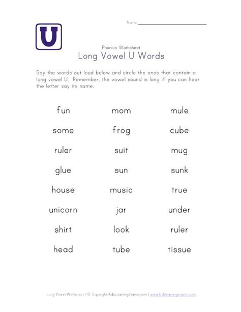 Long Vowel U Words Worksheet Phonics Worksheets Learning Stations Words