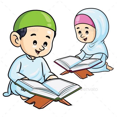 Moslem Kids Reading Quran Islamic Cartoon Cartoon Kids Muslim Kids